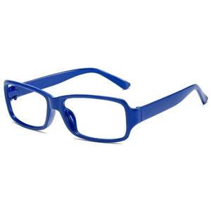 Modern bright blue rectangular plastic eyeglasses frame in minimalist design style