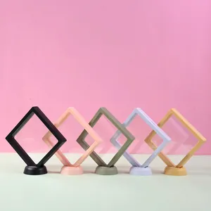 Five-color PE film floating jewelry display boxes with round bases for rings and necklaces