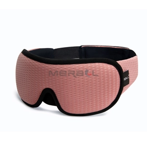 Detailed close-up of pink 3D sleep mask featuring breathable honeycomb mesh fabric