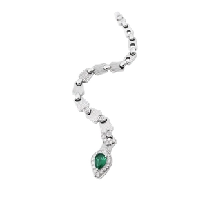 Silver snake ring with pear-cut green gemstone and sparkling cubic zirconia stones