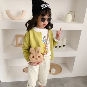 Cute brown plush rabbit crossbody bag for kids featuring a soft texture and woven strap