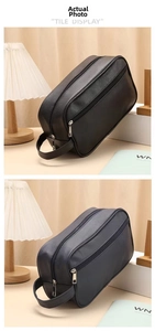 Detail of waterproof PU toiletry bags with lychee grain texture and metal zippers