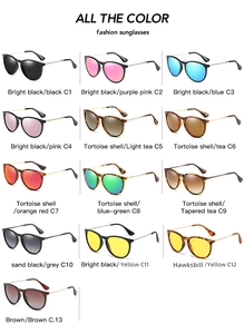 Grid view showing 13 different color options of vintage polarized cat eye sunglasses