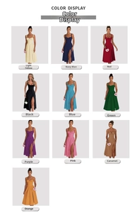 Multi-color palette showing corset-style slim fit strap dresses with side high slit detail