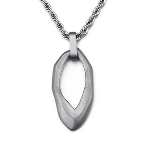 Irregular waterdrop stainless steel pendant with silver rope chain for men