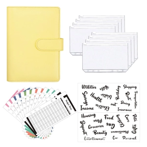 Detailed yellow A6 PU leather binder set with budget sheets and zipper pockets