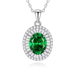 Elegant Oval Gemstone Pendant Necklace 925 Sterling Silver Double Halo High Carbon Diamond Luxury Jewelry For Women