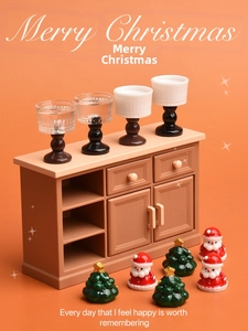 Miniature Christmas Santa resin figurines with cabinet and cups for dollhouse scene