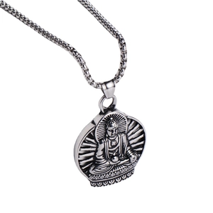 Religious Buddha pendant necklace in 304 stainless steel with silver box chain