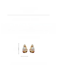 Detailed size chart for vintage shell-shaped gold and white enamel earrings in copper