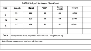 Tabella delle taglie per maglione a righe polo con misure dettagliate in centimetri