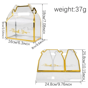 Transparent PVC gift box with gold trim and Thank You print for wedding candy