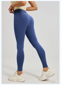 Vue latérale arrière de legging de yoga bleu marine taille haute sculptant le corps