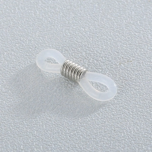Macro shot of non-slip clear silicone loops with silver stainless steel coils for eyewear