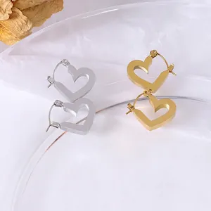 French style hollow heart geometric earrings in gold and silver mirror finish metal