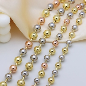 Three-tone gold silver and rose gold polished bead chain necklace for women