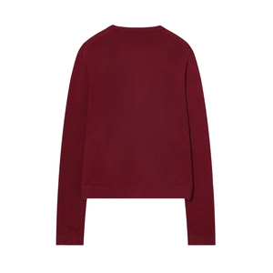 Vue arrière du cardigan en maille jersey bordeaux doux avec poignets côtelés et col rond