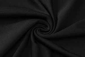 Close-up of smooth black stretch fabric showing premium texture and density for long dress