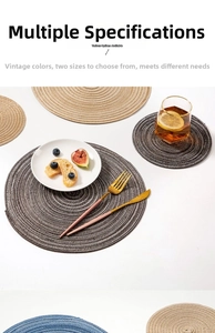 Macro detail of round woven placemats in vintage colors with thick spiral texture