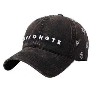 Retro washed dark grey baseball cap with 3D FSONGTE letter embroidery and curved brim