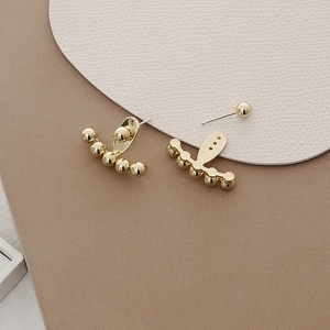 Minimalist gold ball stud earrings with curved five-sphere crawler design for women