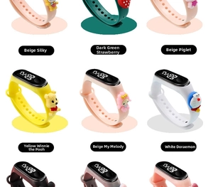 Waterproof LED digital kids watch featuring 3D cartoon characters and colorful silicone bands