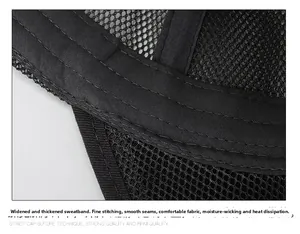 Détail macro du tissu en maille respirant et de la bande anti-transpiration du chapeau