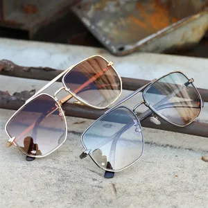 Men's retro square double bridge sunglasses with metal frames and gradient lenses
