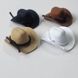 Detailed view of 8cm mini felt cowboy hats in black brown khaki and white colors
