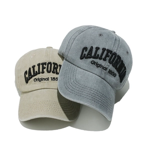 Vintage cotton baseball caps in khaki and grey with California embroidery detail