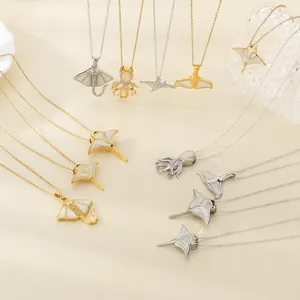 Ozean Kreatur Anhänger Halskette Edelstahl Perlmutt Muschel Oktopus Walflosse Manta Rochen Damen Sommer Schmuck
