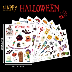 Waterproof Halloween temporary tattoos featuring cartoon pumpkins and ghosts for adults