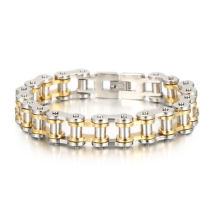Bracelet chaîne de vélo 13mm en acier inoxydable avec placage sous vide argent et or