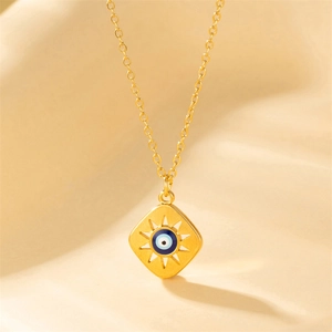 Evil Eye Square Pendant Necklace Stainless Steel Enamel Geometric Clavicle Chain Jewelry For Women Vintage Style