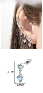 Detail showing dimensions and close-up of zircon heart and teardrop stud earrings