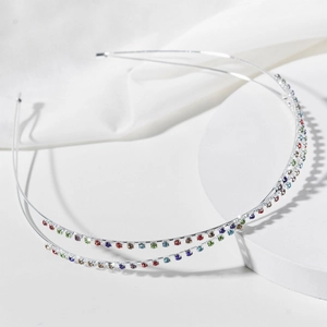 Sparkling double-row crystal headband with colorful rhinestones on silver metal frame