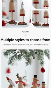 Detailed view of durable thickened wooden Christmas pendants with Santa and Elk shapes