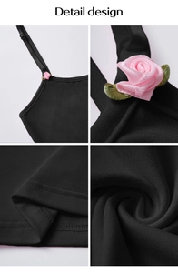 Détails du haut en tricot noir style Y2K avec roses roses sur bretelles et texture côtelée