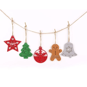 Christmas felt ornaments set with gingerbread man and snowflake for holiday tree decoration