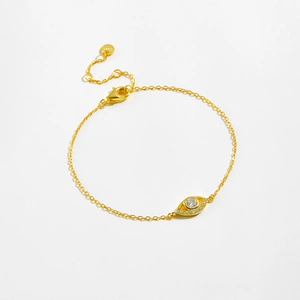 S925 sterling silver gold bracelet featuring a sparkling cubic zirconia evil eye pendant