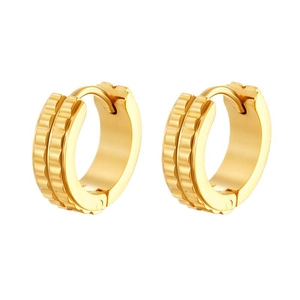 Textured 18K gold plated stainless steel hoop earrings with unique embossed grid pattern