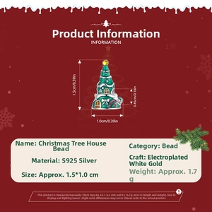 Detail view of S925 sterling silver Christmas tree house charm with size specifications