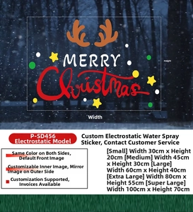 Size chart for Santa Claus window stickers with dimensions from 30x20cm to 100x70cm