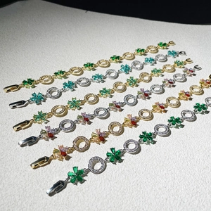 Sparkling zircon flower bracelets in various colors with elegant link chain for women
