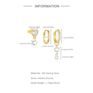 Detailed size specifications of S925 sterling silver gold earrings set with AAAAA zirconia