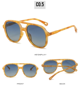 Detailed views of tortoise aviator sunglasses with blue gradient lenses and double bridge