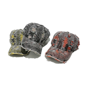 Casquettes de baseball en denim délavé vintage avec trous déchirés et coutures colorées
