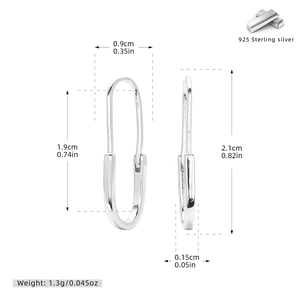Detail view of S925 sterling silver safety pin earrings with precise dimensions and weight