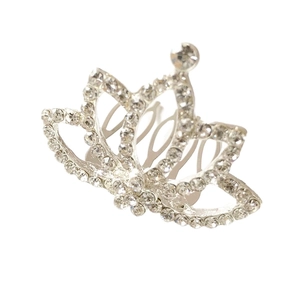 Elegant silver crown hair comb for girls with sparkling rhinestones and floral base