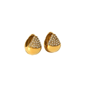 18k gold plated stainless steel teardrop earrings with sparkling crystal pavé inlay